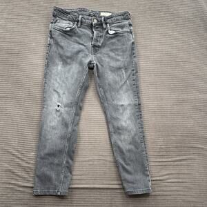 AllSaints Rex Jeans Men 30/26 Gray Cotton Button Fly Distressed Designer.